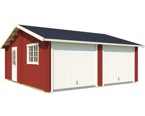 Doppelgarage aus Holz mit Tür und Fenster