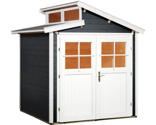 Gartenhaus aus Holz mit Doppeltür und Oberlichtfenstern