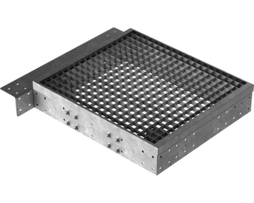 Pertura Zwischenpodest für Treppe Tallis inkl. Stufenauflage Gitterrost verzinkt 80x88 cm Metall-Bodeneinlauf mit Gitterrost