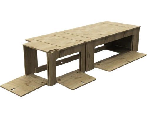 Holzmöbelbausatz mit Regalen und Klappen