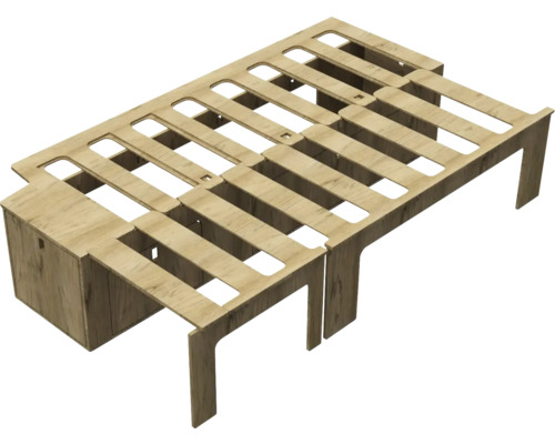 Bettgestell aus Holz mit Lattenrost und Schublade