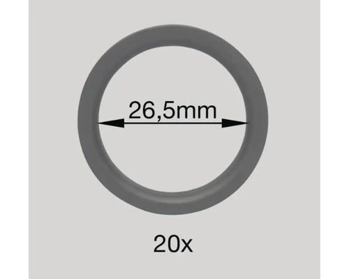 Gardinenring mit Haken für Cosy dark gray Ø 16/19 mm 10 Stk. Zwanzig Dichtungsringe mit einem Durchmesser von 26,5 Millimetern