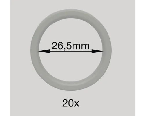 Gardinenring mit Haken für Cosy cool gray Ø 16/19 mm 10 Stk. Zwanzig Dichtungsringe mit einem Durchmesser von 26,5 Millimetern