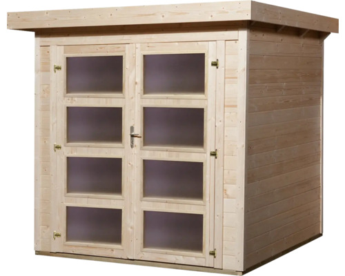 Holzgartenhaus mit Doppeltür und Fenstern