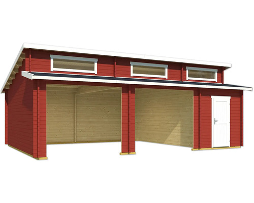 Doppelgarage aus Holz mit Fenster und Tür