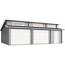 Doppelgarage aus Holz mit Seitentür und Fenstern