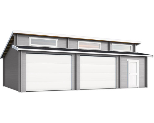 Doppelgarage aus Holz mit Seitentür und Fenstern
