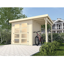Holzgartenhaus mit Doppeltür und Fahrradunterstand