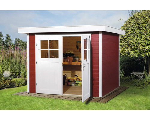 Gartenhaus weka 227 Gr. 2 inkl. Fußboden 259 x 284 cm schwedenrot Gartenhaus mit Doppeltür auf Holzfundament im Garten