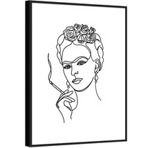 Gerahmtes Wandbild mit Frau mit Blumen im Haar als Strichzeichnung