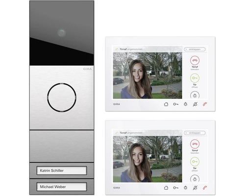 Gira 2432920 Video AP 2TN edelstahlfarben System 106 Zweifamilienhaus Paket Wohnungsstation Video AP7