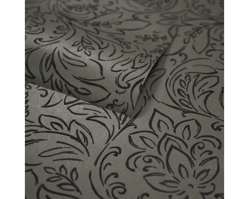 Vliestapete 87646-HOR Classical Flock grün schwarz Nahaufnahme einer Tapete mit floralem Muster