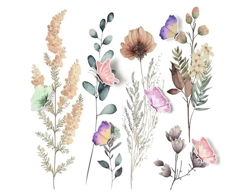 Illustration von Blumen und Schmetterlingen