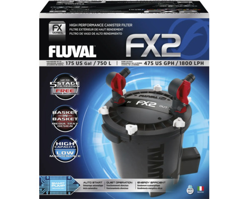 Aquarium-Außenfilter Fluval FX2 ca. 1800 l/h, für Aquarien bis 750 l, 27 W, schwarz Fluval FX2 Hochleistungs-Aussenfilter für Aquarien bis 750 Liter