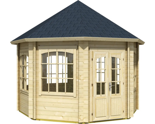 Holzgartenhaus mit Fenstern und Doppeltür