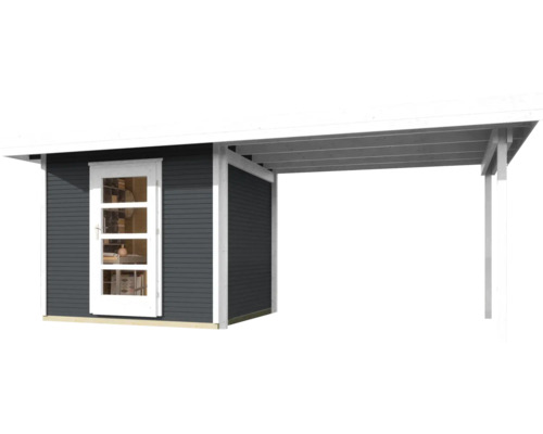 Holzgartenhaus mit Überdachung und Tür