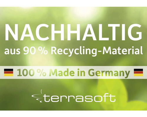 Nachhaltiges Produkt aus 90 Prozent Recyclingmaterial, hergestellt in Deutschland.