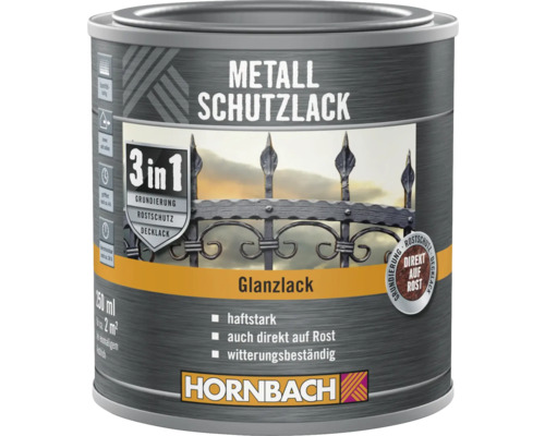 HORNBACH Metallschutzlack 3in1 glänzend weiß 250 ml Dose Metallschutzlack, 250 ml, Grundierung, Rostschutz, Decklack, Glanzlack