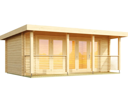 Holzgartenhaus mit überdachter Veranda und Doppeltür