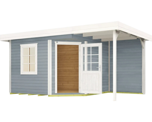 Gartenhaus mit Fenster und geöffneter Tür