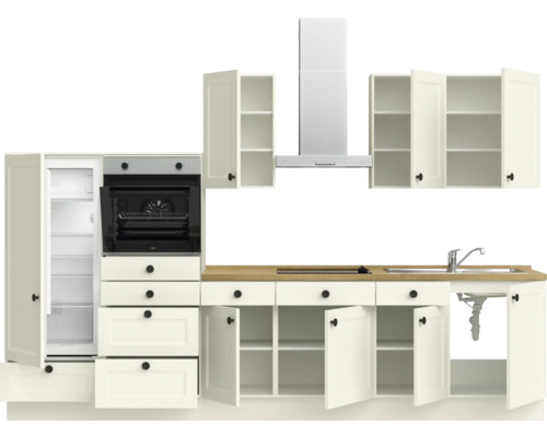 Komplette Küchenzeile mit Geräten, Spüle und Dunstabzugshaube