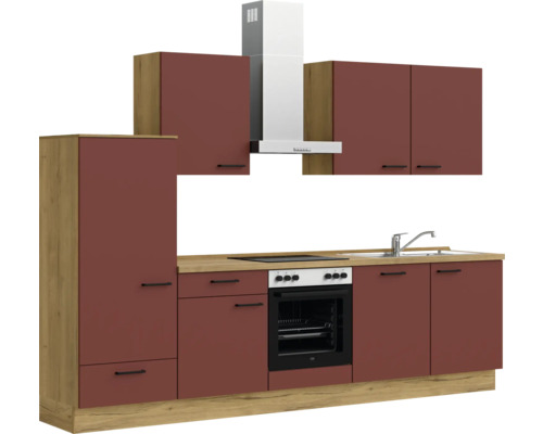 Komplette Küchenzeile mit Ober- und Unterschränken, Spüle, Herd und Dunstabzugshaube