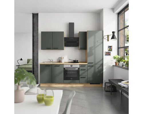 NOBILIA Küchenzeile mit Geräten Urban 240 cm mineralgrün matt vormontiert Variante rechts