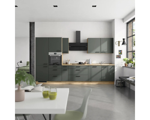 NOBILIA Küchenzeile mit Geräten Urban 360 cm mineralgrün matt vormontiert Variante links