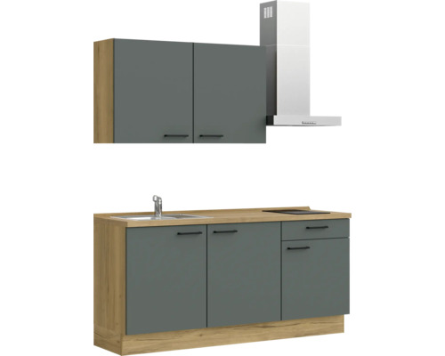 Küchenzeile mit Spüle, Kochfeld und Dunstabzugshaube