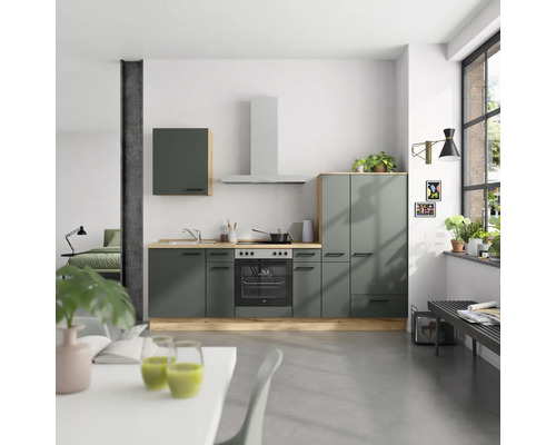 NOBILIA Küchenzeile mit Geräten Urban 270 cm mineralgrün matt vormontiert Variante rechts