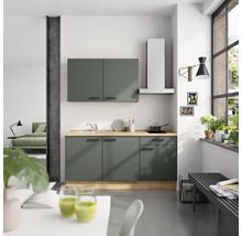 Helle Küche mit Küchenschränken, Spüle, Dunstabzugshaube und Kochfeld in modernem Design