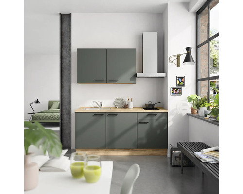 NOBILIA Küchenzeile Urban 180 cm Frontfarbe mineralgrün matt Korpusfarbe eiche sierra Variante rechts