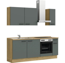 NOBILIA Küchenzeile ohne Geräte Urban 210 cm mineralgrün matt vormontiert Variante rechts 4004539013841