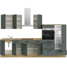 NOBILIA Küchenzeile mit Geräten Urban 330 cm mineralgrün matt vormontiert Variante rechts 4004539014497