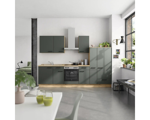 NOBILIA Küchenzeile Urban 300 cm mineralgrün matt vormontiert Variante rechts