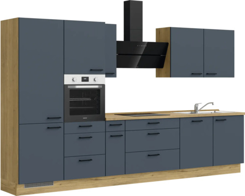 Komplette Küchenzeile mit Elektrogeräten, Dunstabzugshaube und Spüle