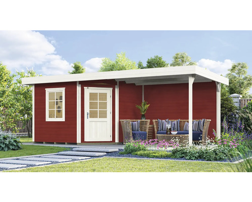 Gartenhaus weka Designhaus 213 B Gr. 2 inkl. Fußboden, Dachanbau mit Rückwand 593 x 298 cm schwedenrot