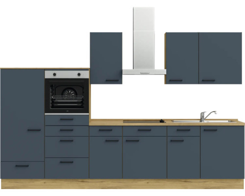 Komplette Küchenzeile mit Einbaubackofen, Dunstabzugshaube, Spüle und Schränken