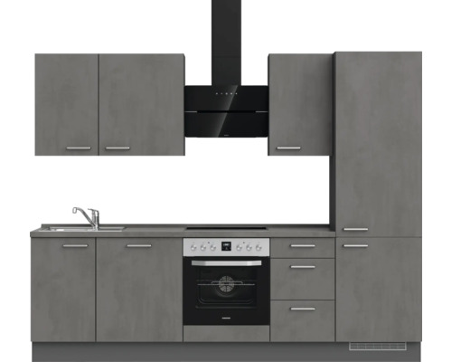 Komplette Küchenzeile mit Spüle, Herd, Dunstabzugshaube und Stauraum