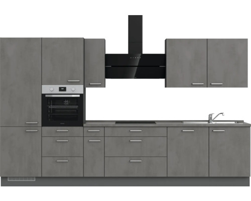 Moderne Küche mit Einbaubackofen, Dunstabzugshaube und Spüle