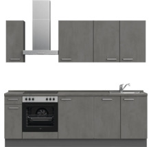 NOBILIA Küchenzeile ohne Geräte Industrial 240 cm beton schiefergrau matt vormontiert Variante links 4004539018761