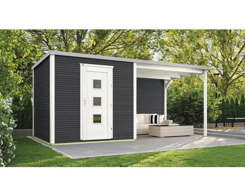 Gartenhaus weka Designhaus 413 B Gr. 1 inkl. selbstklebende Dachfolie, Fußboden, Dachanbau mit Rückwand 546 x 250 cm anthrazit