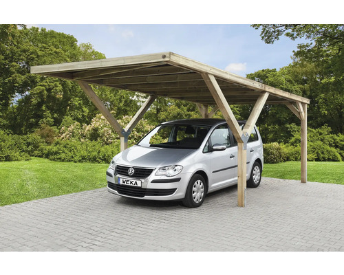 Einzelcarport weka Y ohne Dacheindeckung 300 x 606 cm kesseldruckimprägniert Carport aus Holz mit geparktem Auto
