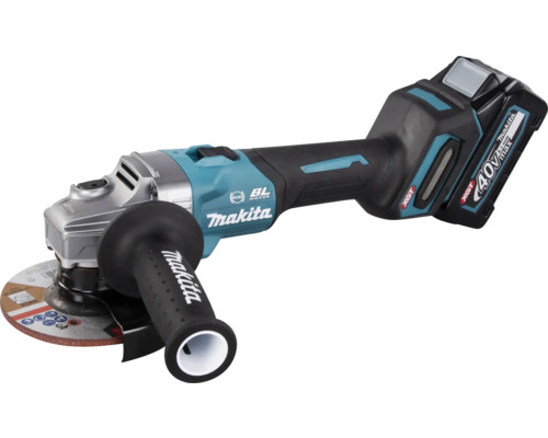 Akkubetriebener Winkelschleifer von Makita mit Zusatzhandgriff und 40-Volt-Akku