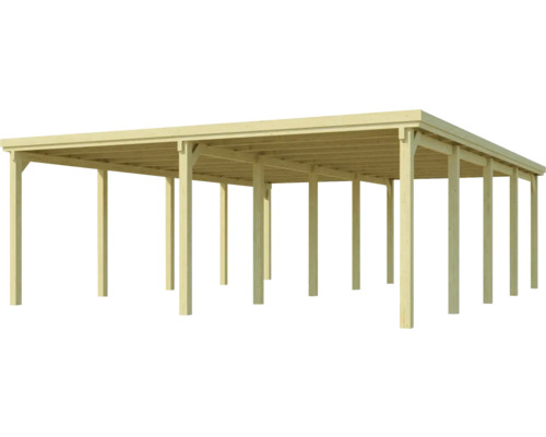Holzcarport mit mehreren Stützen und Flachdach