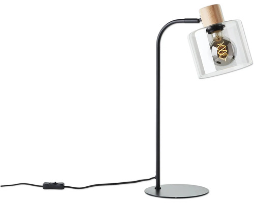 Tischleuchte mit Glasschirm und Holzdetails