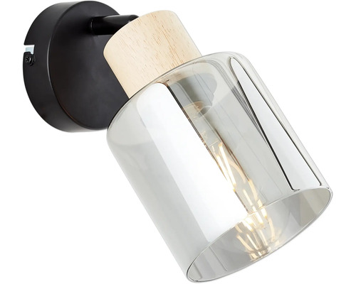 Wandleuchte mit Holz und Glas