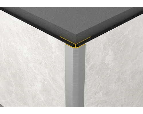 Eckverbinder für Aussenecke ROCKO TILES 2800 mm schwarz Detailansicht einer Fliesenecke mit Abschlussprofil