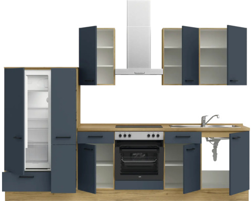 Komplette Einbauküche mit Elektrogeräten, Spüle und Dunstabzugshaube