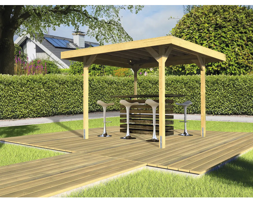 Pavillon weka 657 Gr. 1 218 x 218 cm kesseldruckimprägniert Holzpavillon mit Bartisch und Barhockern im Garten